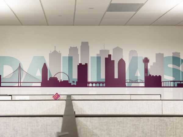 A Dallas skyline mural in the Holmes Murphy Dallas office.